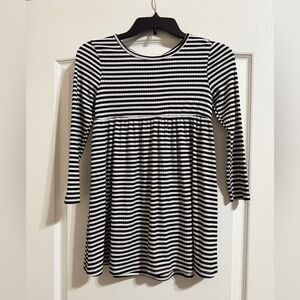 Girls Black and White Striped Dress With  Back Bow Cutout